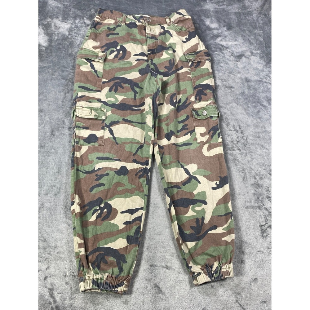 Almost Famous Pants Women Medium Green Woodland Camo Cargo Pants Utility Stretch